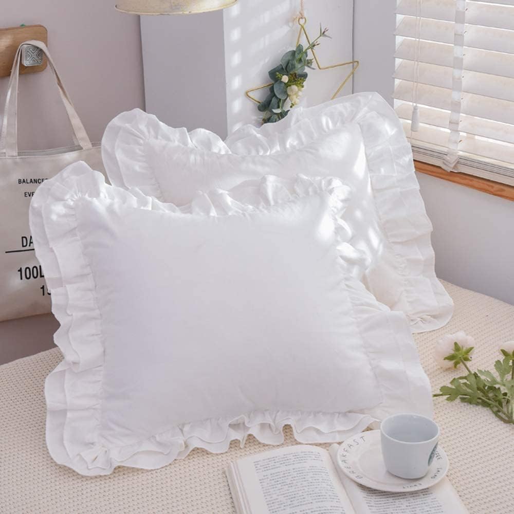 Lemfux White Ruffle Euro Pillow Shams Cotton Shabby Pillowcases Feminine Pillow Cover Standard Size 20 * 26 Set Of 2