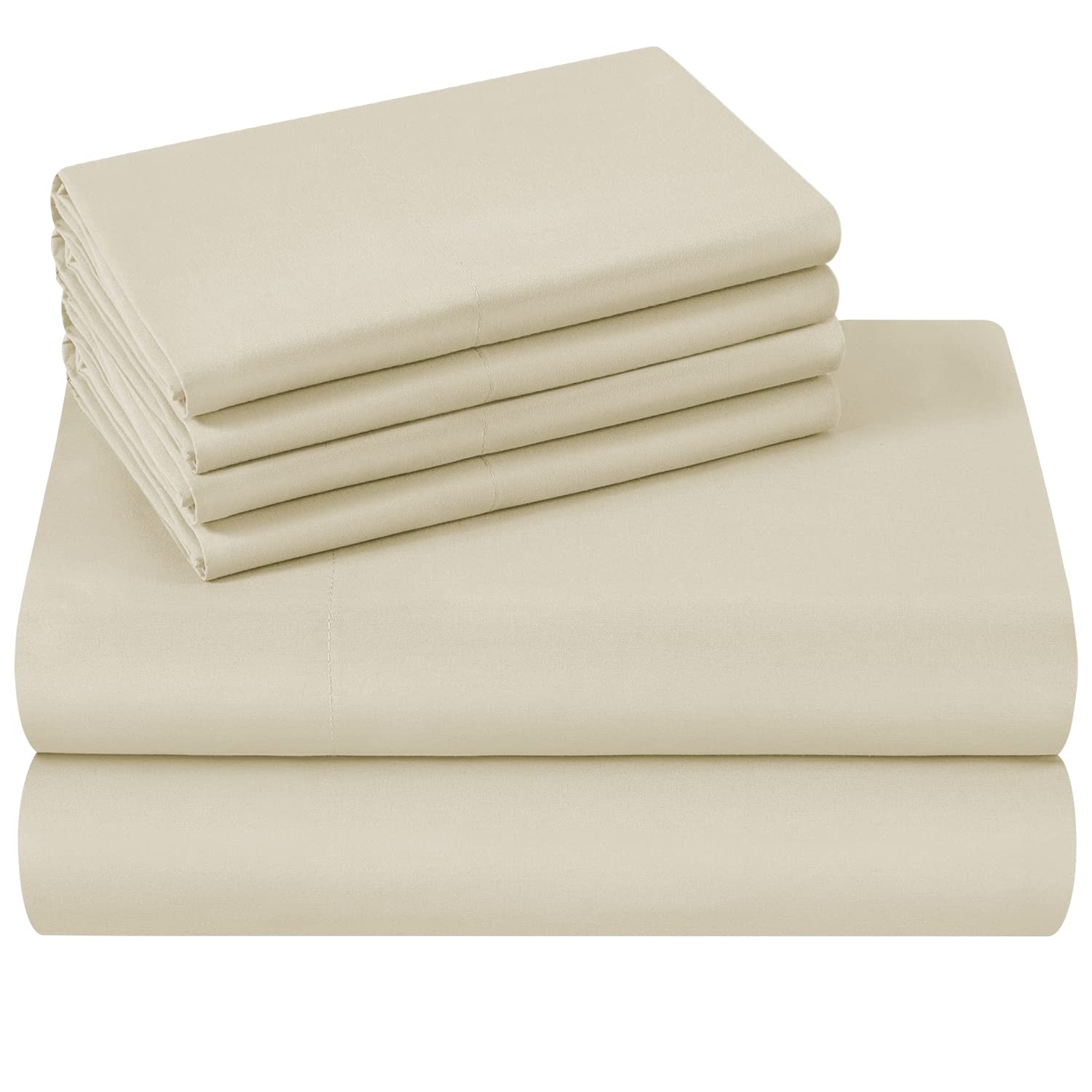 Homeideas King Size Bed Sheets - 6 Piece Set (Cream) - Extra Soft Brushed Microfiber 1800 Bedding Sheets, Deep Pocket, Wrinkle &