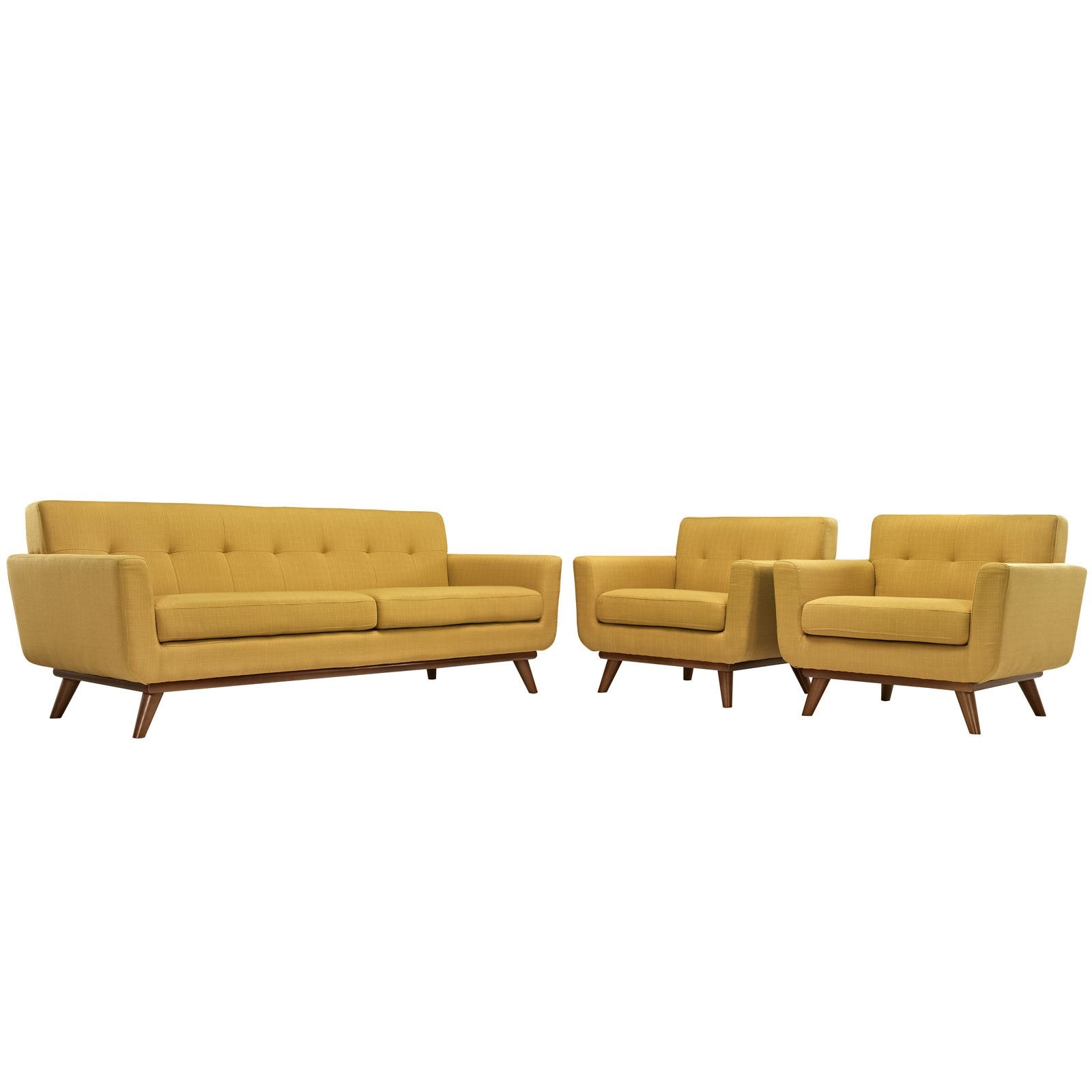 Modway Engage Modern Fabric 3-Piece Sofa Set With Armchairs In Citrus Yellow