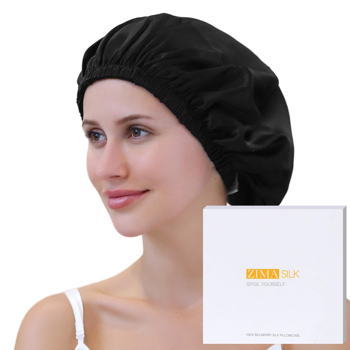 ZIMASILK 100% Mulberry Silk Bonnet for Sleeping Women Long Hair Double Layer Silk Hair Wrap with Adjustable Band Natural Silk Bo