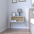 Rural Nightstand for Bedroom, Two Legs, One Shelf, White Finish
