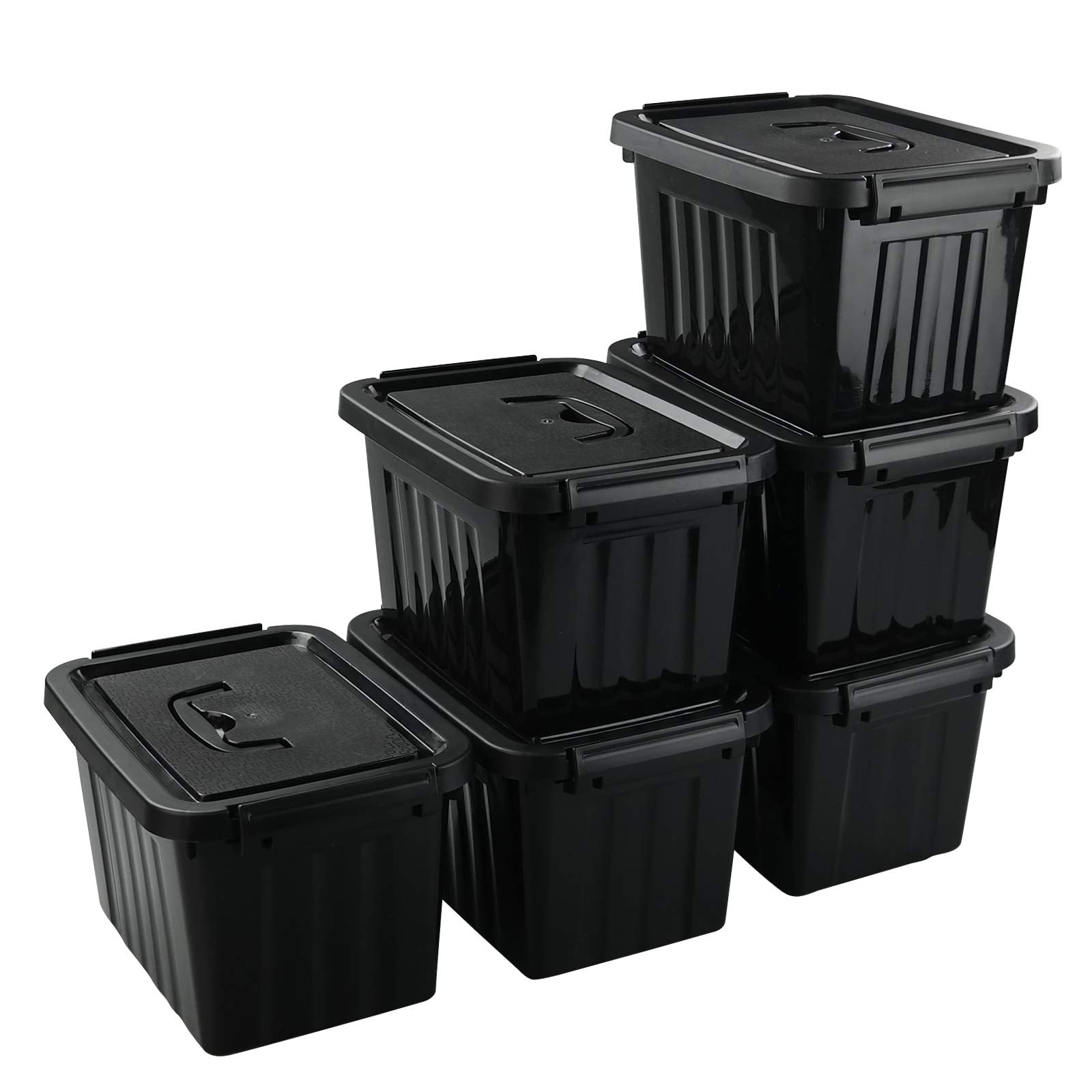 Tyminin Black Plastic Storage Bin ith Lids and Latch, Small Stackable Organizing Box Containers, 6 Packs