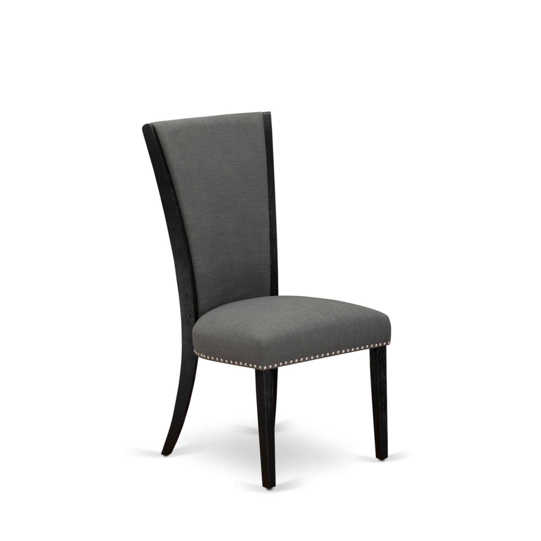 East West Furniture Vep6T50 Verona Parson Dining Chairs - Nailhead Trim Dark Gotham Linen Fabric Padded Chairs, Set Of 2, Wirebrushed Black