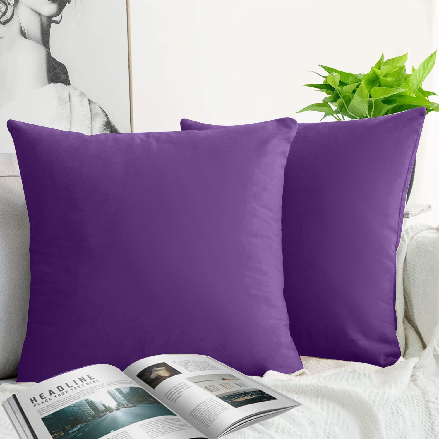 Jueyingbaili Throw Pillow Covers Velvet Decorative 2 Packs Ultra-Soft Purple Pillowcase 18 X 18 Inch For Couch,Chair,Sofa,Bedroo