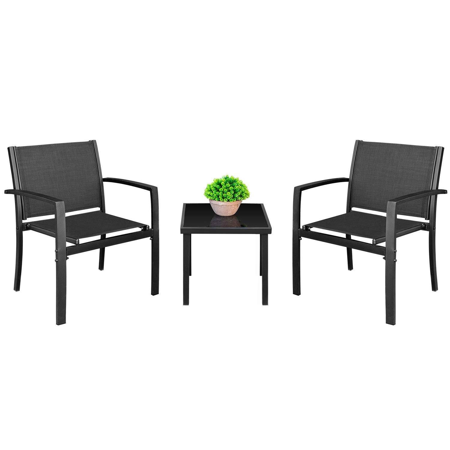 Homall 3 Pieces Furniture Outdoor Patio Conversation Bistro Set Modern Porch Lawn Chairs With Coffee Table For Home And Balcony, 1, Black
