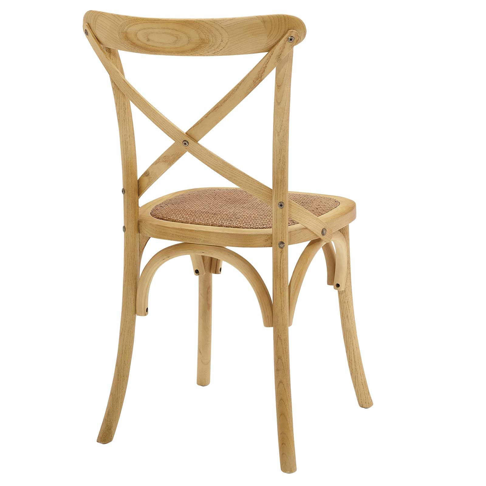 Modway Gear Rustic Modern Farmhouse Elm Wood Rattan Four Dining Chairs In Natural