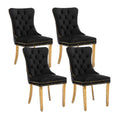 Black Velvet Dining Chairs Set Of 4, Upholstered Dining Room Chairs With Back Ring Pull Trim And Golden Stainless Steel Legs,Mod