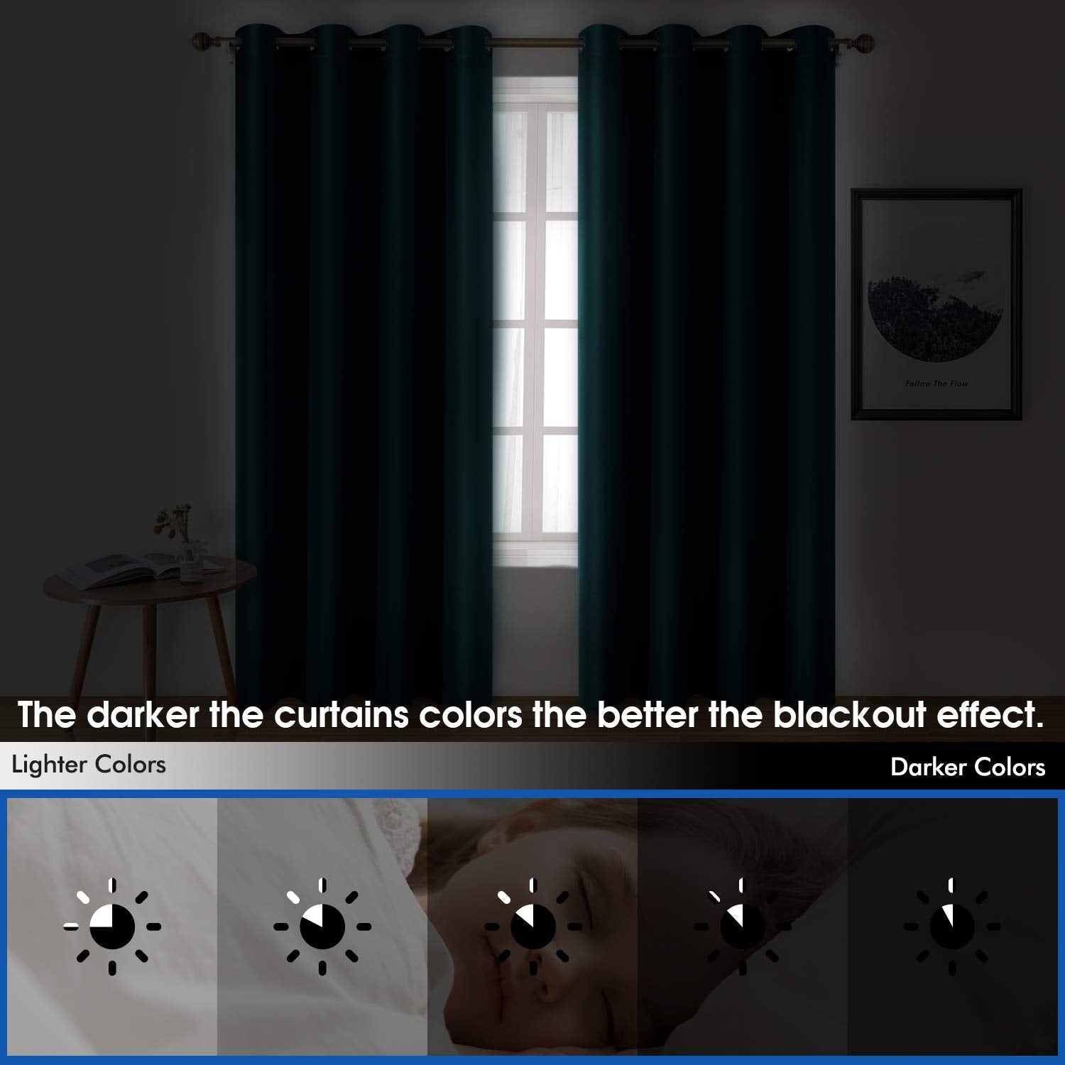 Homeideas 2 Panels Faux Silk Curtains Teal Blackout Curtains For Bedroom 52 X 108 Inch Room Darkening Satin Drapes/Curtains, The