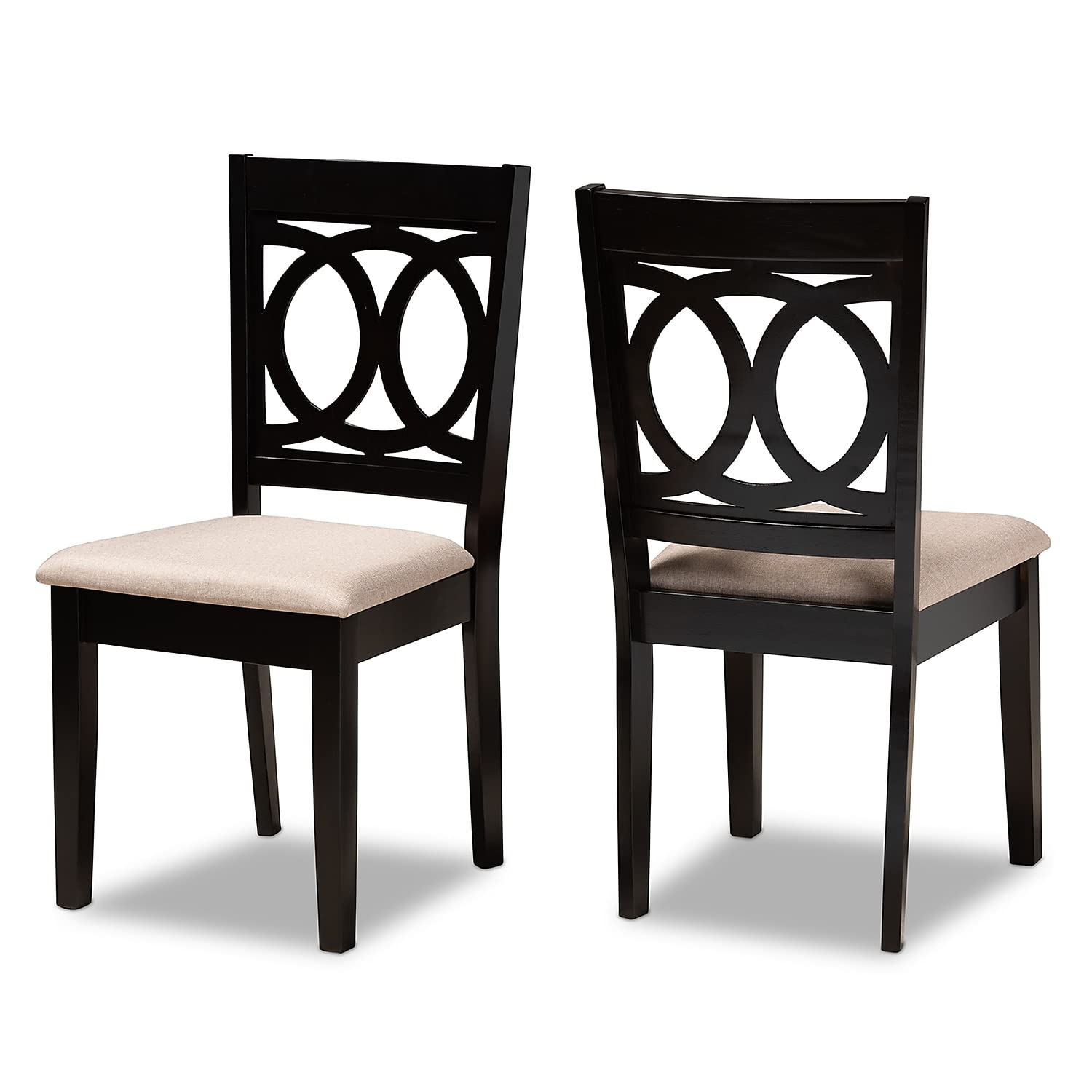 Baxton Studio Lenoir Contemporary Fabric Dining Chair, Sand Brown and Espresso, 2/Pack (162-2P-10523-HT)