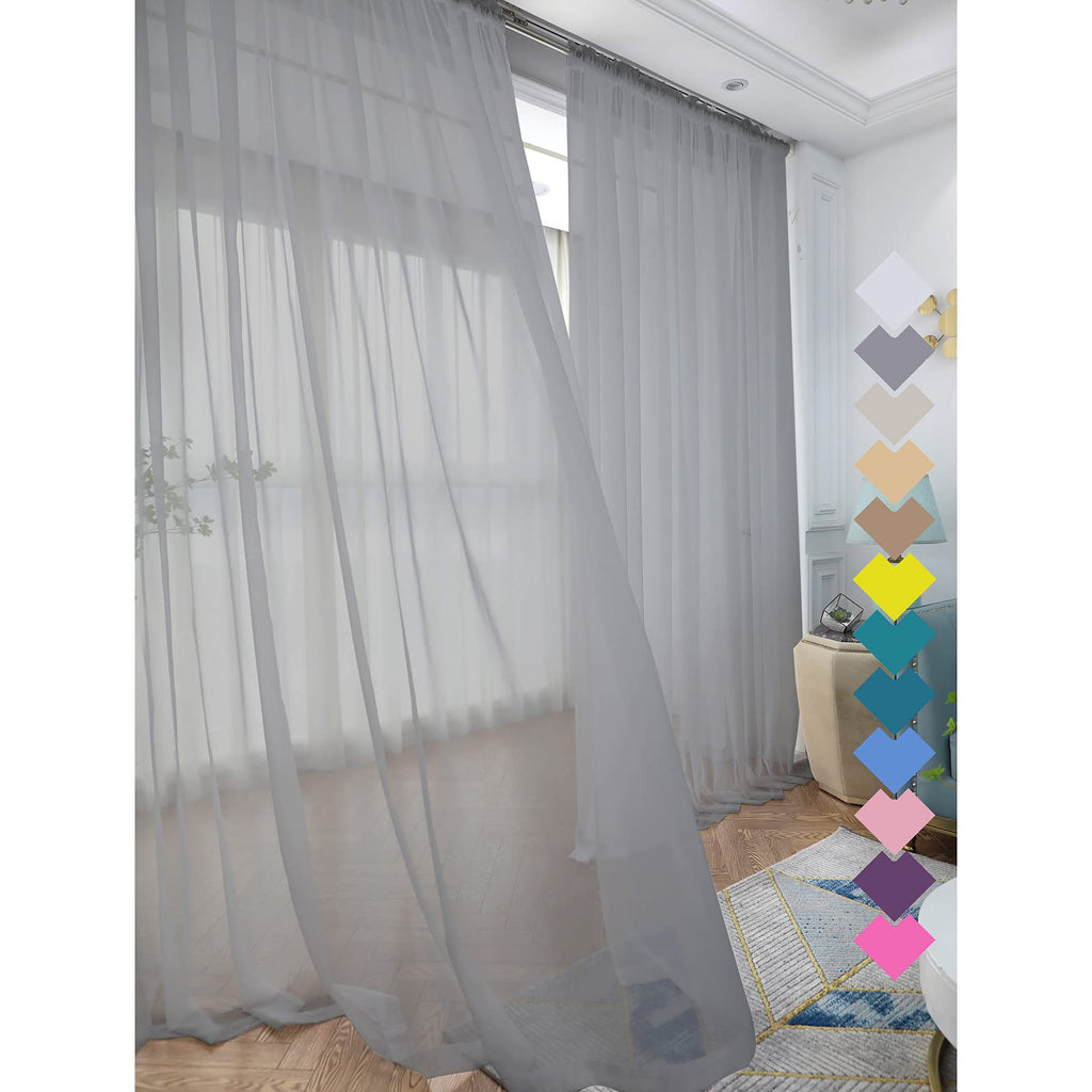 Window Gray Sheer Curtains 95 Inches Long 2 Panels Sheer Curtain Basic Rod Pocket Panel For Bedroom Children Living Room Yard Ki