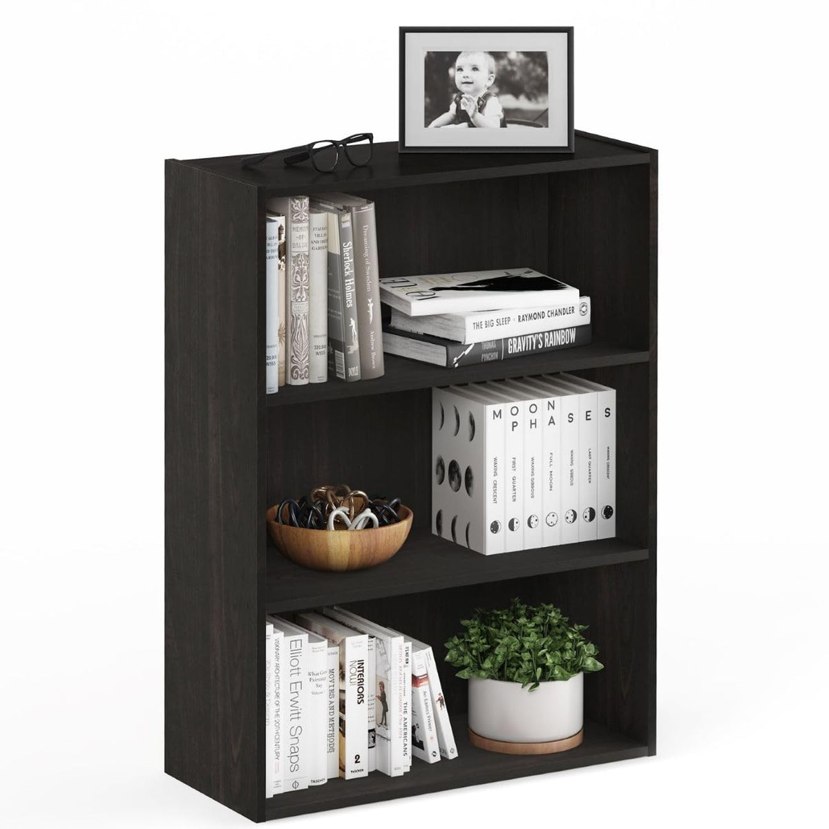 Furinno Pasir 3-Tier Open Shelf Bookcase, Blackwood