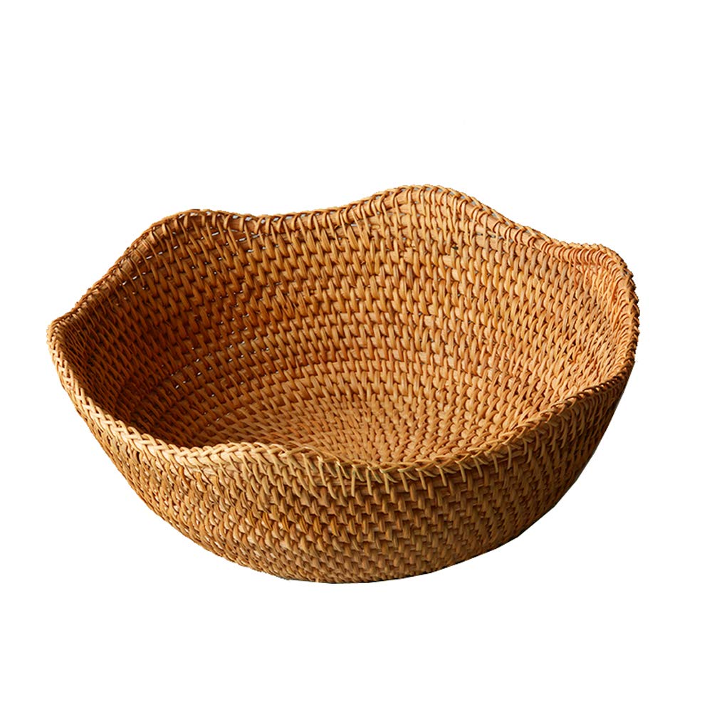 Set Of 2 Hand-Woven Basket Bowls, Round Wicker Serving Tray Fruit Bowl, Bread Basket Set, Food Storage Bowls, Rattan Tray For Co