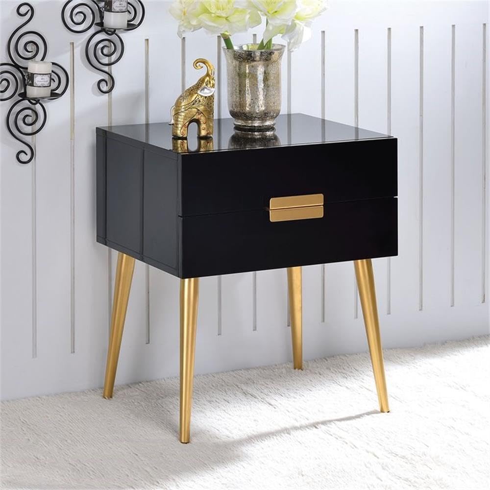 Acme Denvor Rectangular Wooden End Table in Black and Gold