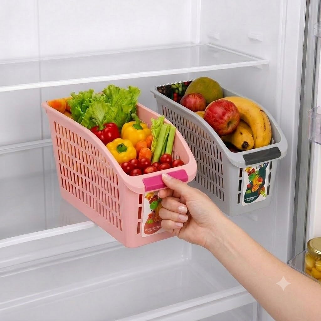 Nabhya 2 Pieces Plastic Storage Basket Multipurpose Colorful For Kitchen & Home Organiser Box For Wardrobe, Fruits Vegetables, T
