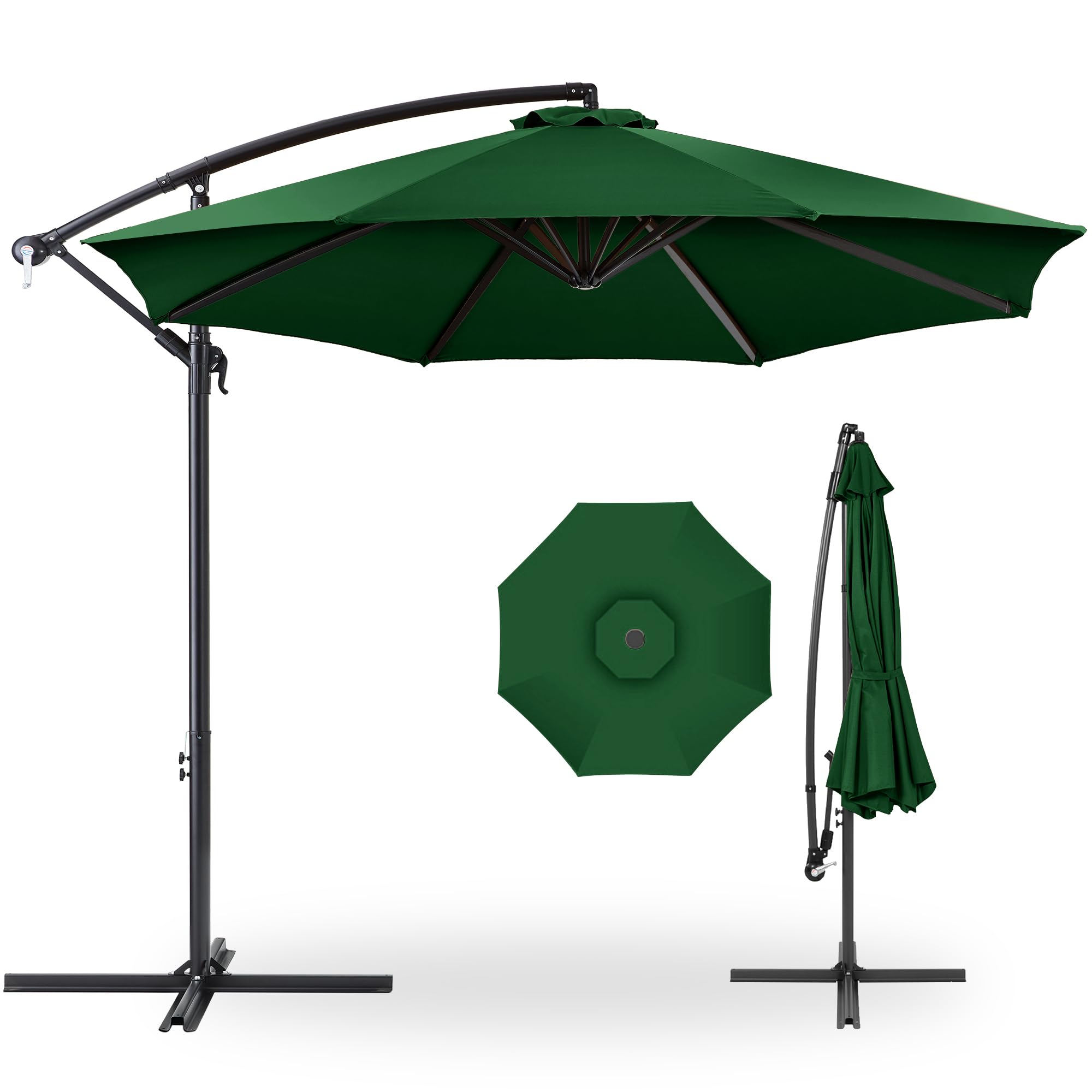 Best Choice Products 10ft Offset Cantilever Hanging Market Patio Umbrella, 8 Sturdy Ribs, Easy Adjustment - Green