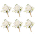 YSUCAU White Rose Boutonnieres for Men Wedding Babys Breath Boutonniere for Best Men Groom Groomsmen Wedding Prom Set of 6 (6 W