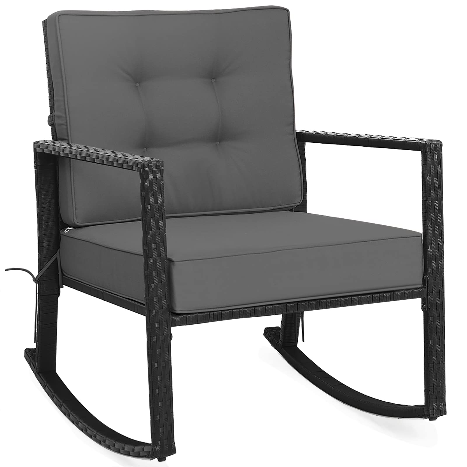 Tangkula Wicker Rocking Chair, Outdoor Glider Rattan Rocker Chair With Heavy-Duty Steel Frame, Patio Wicker Furniture Seat With 5” Thick Cushion For Garden, Porch, Backyard, Poolside (1, Gray)
