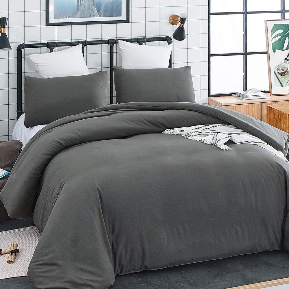 Karever Deep Grey Comforter Set Full Dark Gray Beddig Set For Kids Teens Adult Solid Gray Color Bedding Set 3 Pieces With 2 Poll