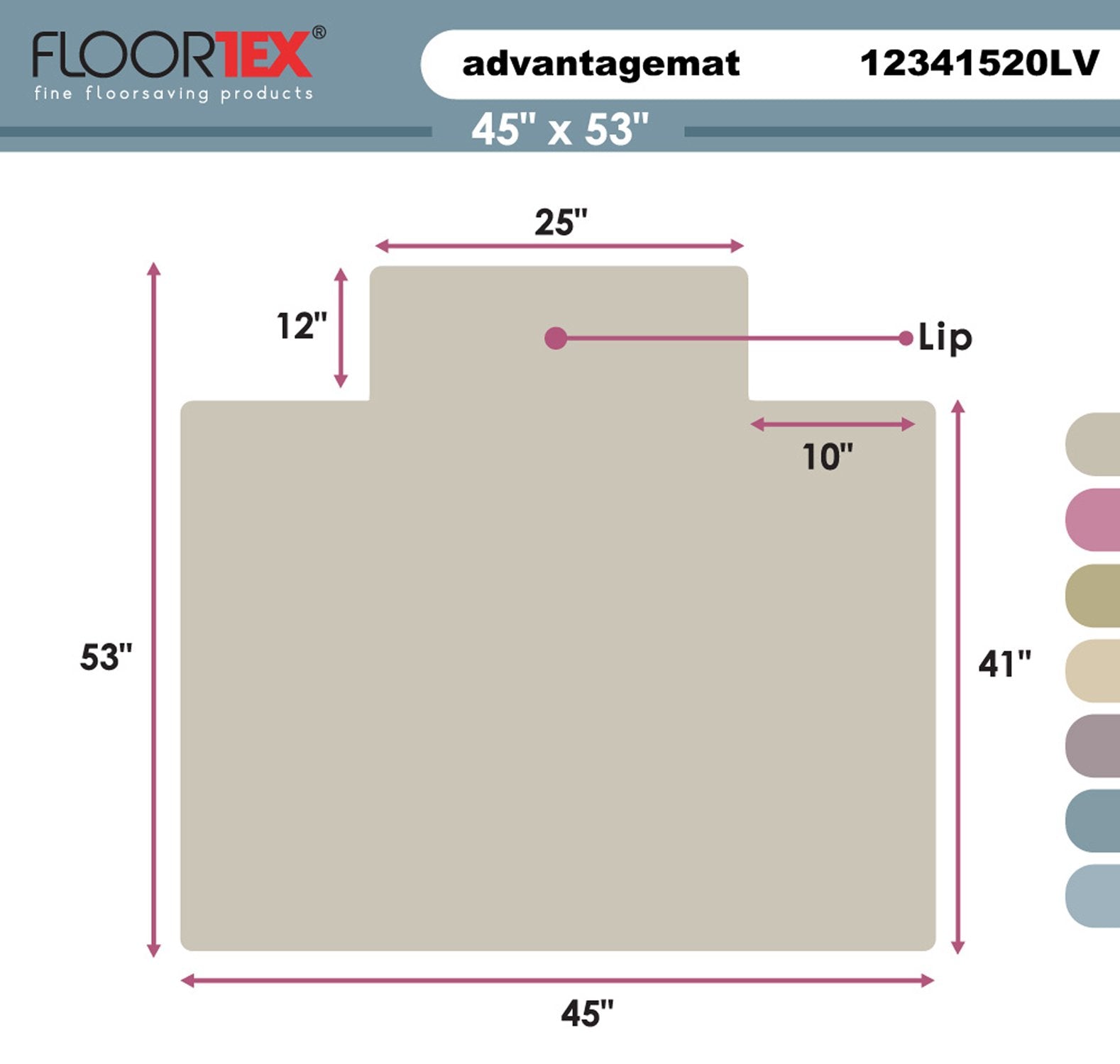 Floortex® Advantagemat® Vinyl Lipped Chair Mat for Hard Floor - 45" x 53"