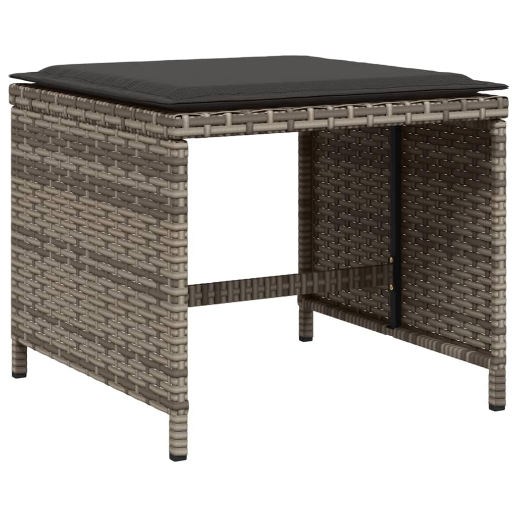 vidaXL 9 Piece Patio Dining Set with Cushions - Gray Poly Rattan, Space-Saving, Comfortable Cushions, Tempered Glass Tabletop, Outdoor Garden/Backyard Furniture
