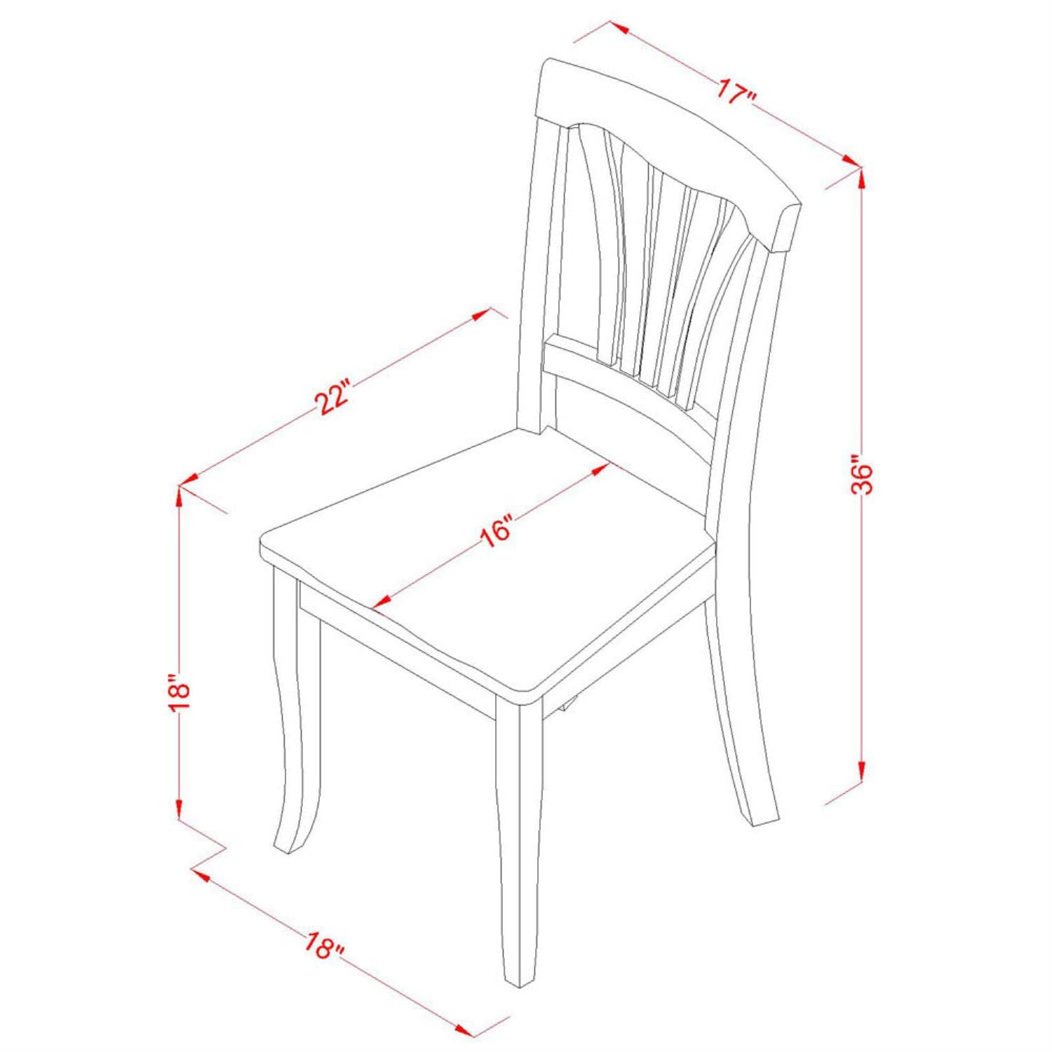 East West Furniture Avon Dining Room Slat Back Wooden Seat Chairs, Set of 2, Saddle Brown