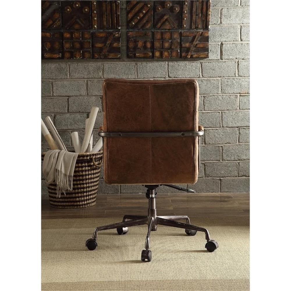Acme Furniture Harith Leather Upholstered Swivel Office Chair in Retro Brown