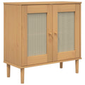 vidaXL Sideboard SENJA with Rattan Look, Solid Pine Wood with UV Varnish, Two-Tone Midcentury Modern and Boho Design, Brown, Ample Storage Space 31.5"x13.8"x31.5"
