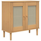vidaXL Sideboard SENJA with Rattan Look, Solid Pine Wood with UV Varnish, Two-Tone Midcentury Modern and Boho Design, Brown, Ample Storage Space 31.5"x13.8"x31.5"