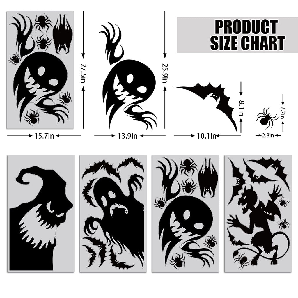 Ccinee Halloween Window Cling Sticker,Giant Spooky Monster Silhouette Window Decal For Halloween Party Decoration,4 Sheet