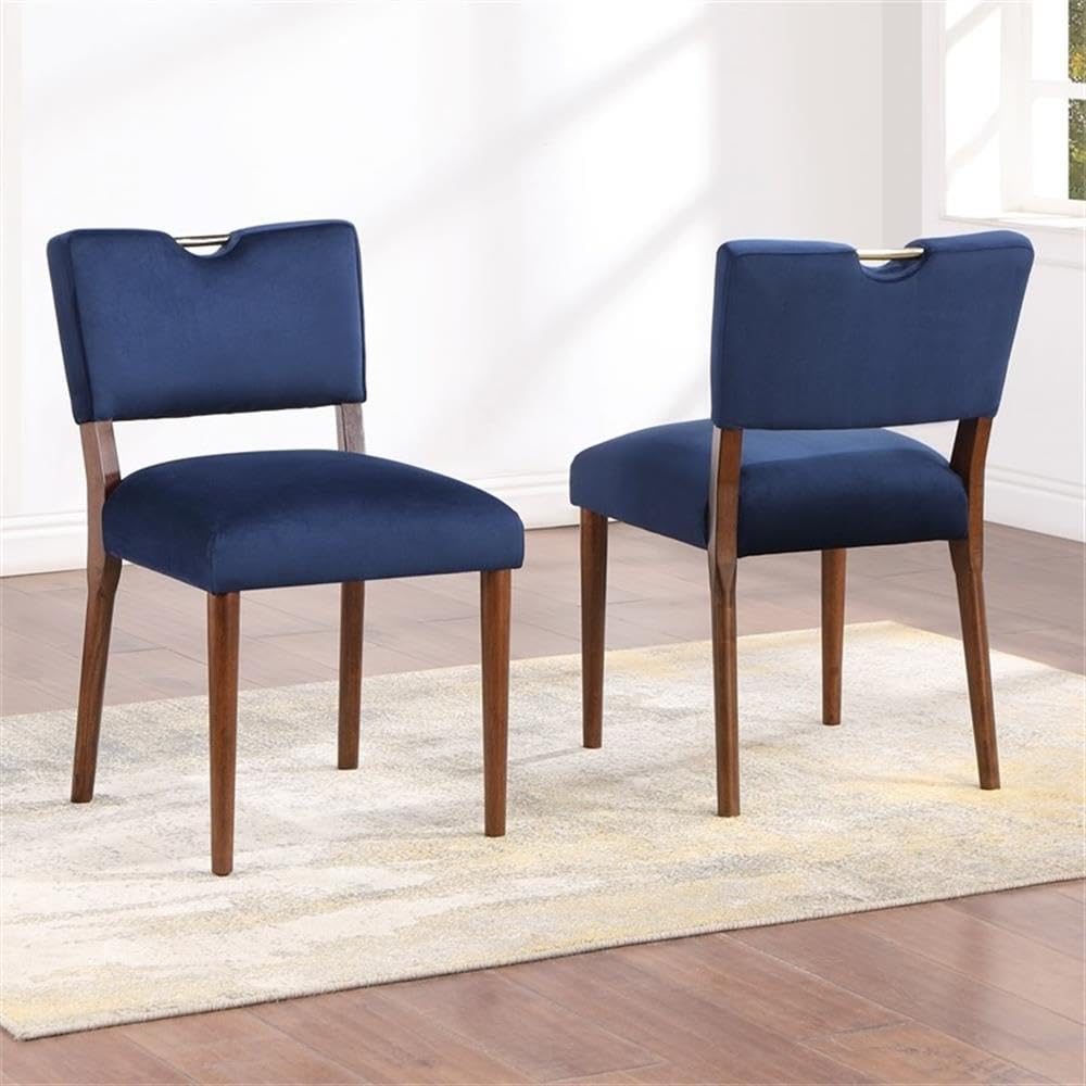 Comfort Pointe Bonito Blue Velvet 7-Piece Transitional Dining Set in Walnut Wood Finish