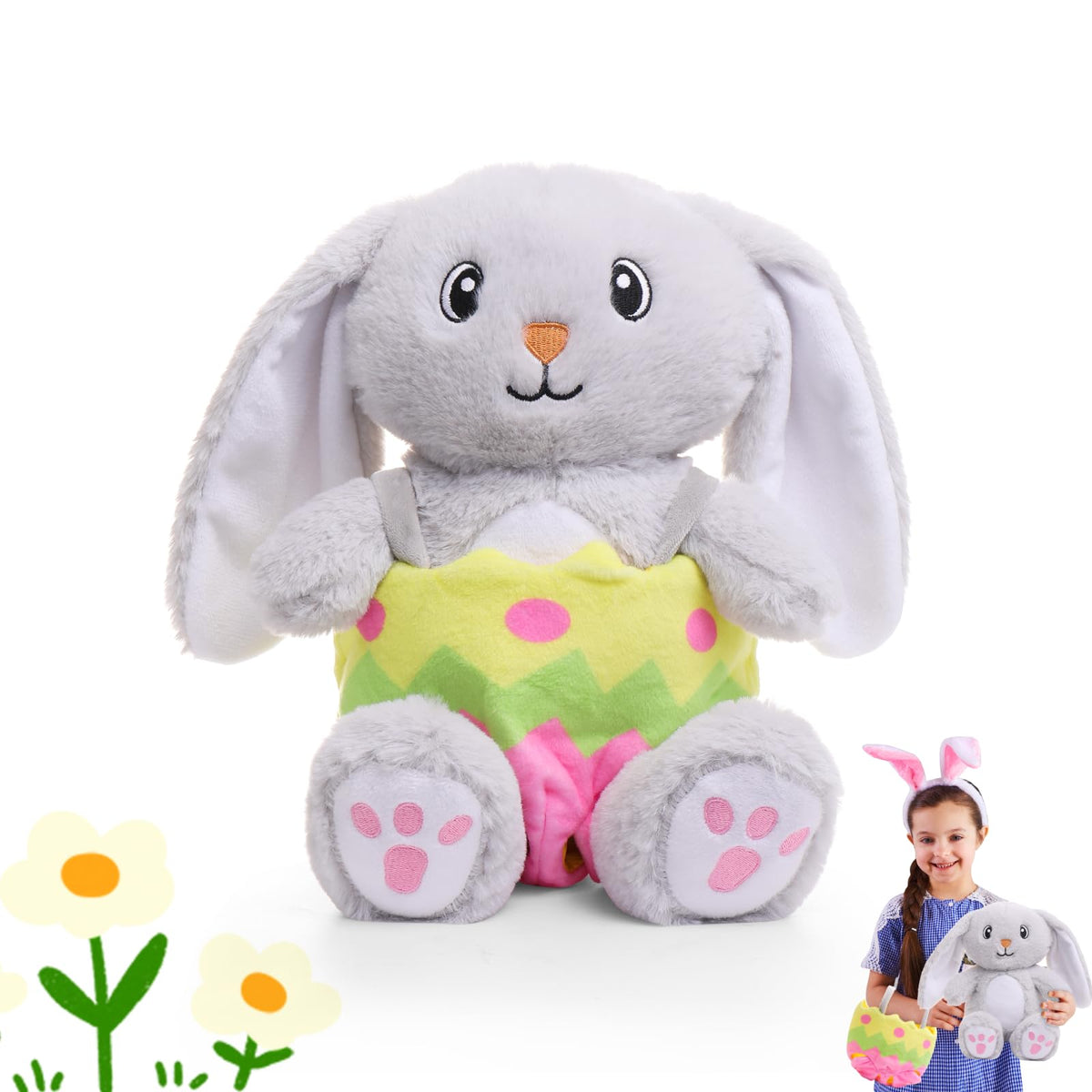 Milegi Bunny Stuffed Animal With Detachable Eggshell Soft Floppy Ears, Huggable & Washable Bunny Pillow Plushies For Girls Boys
