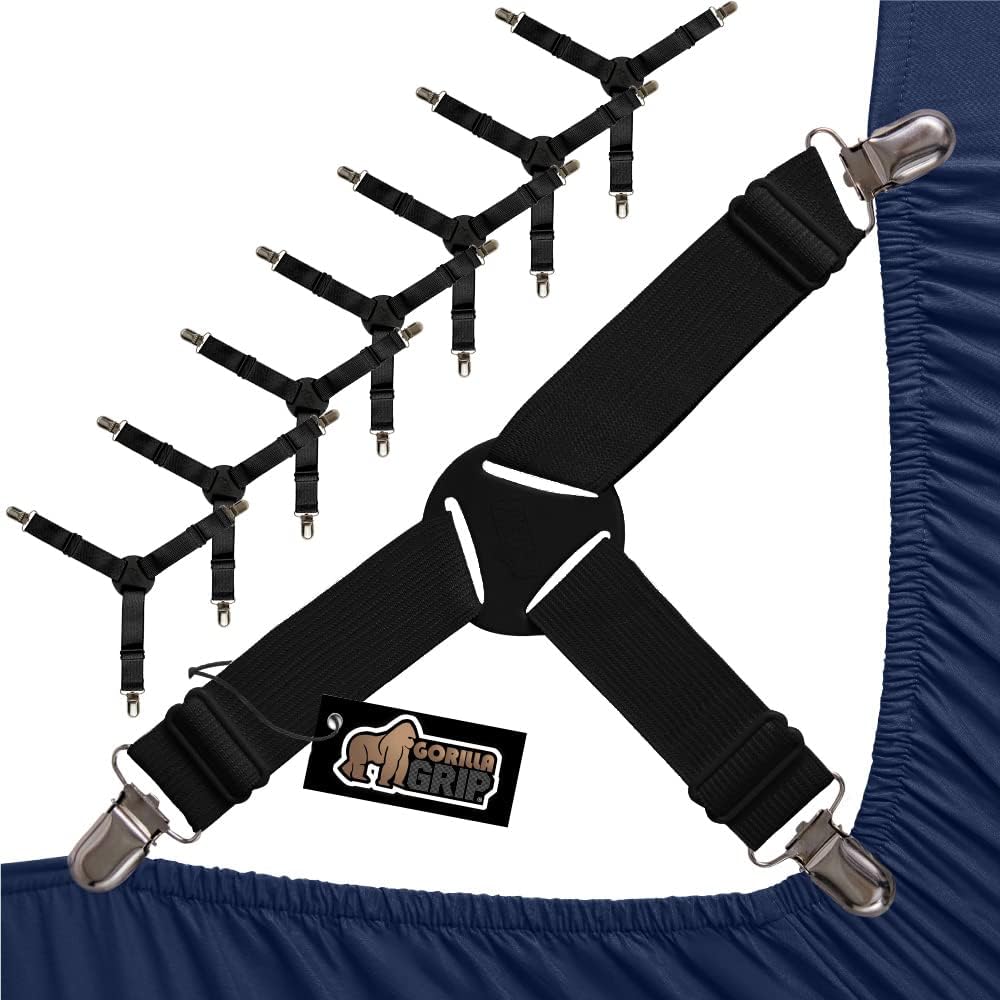 Gorilla Grip Bed Sheet Straps, Adjustable Elastic Fasteners With Metal Clips, Keep In Place Fitted Bedding Holder, Easy Install