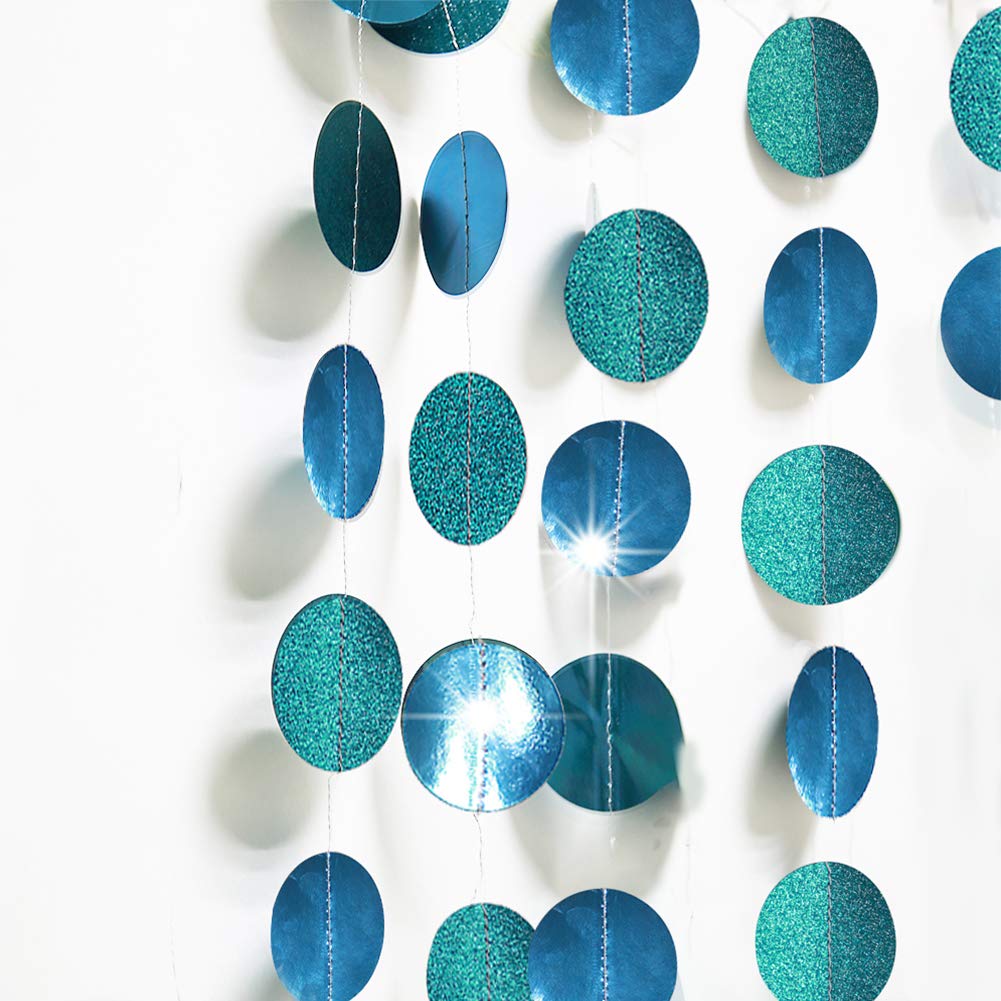 Cheerland Glitter Teal Blue Star Garland Blue Party Decorations Hanging Dot Banner Streamer Backdrop Decor Wedding Birthday Bday