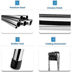 2-Tier Folding Luggage Rack, X-Shaped Steel Frame, Nylon Straps, Rubber Feet, Chrome Finish