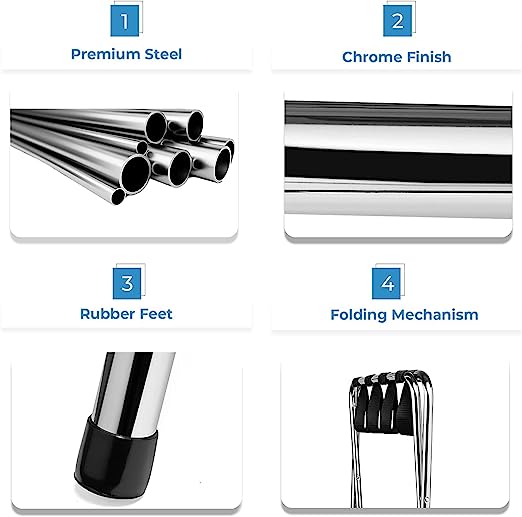 Foldable X-Shape Luggage Rack with Nylon Straps & Rubber Feet, Chrome Finish