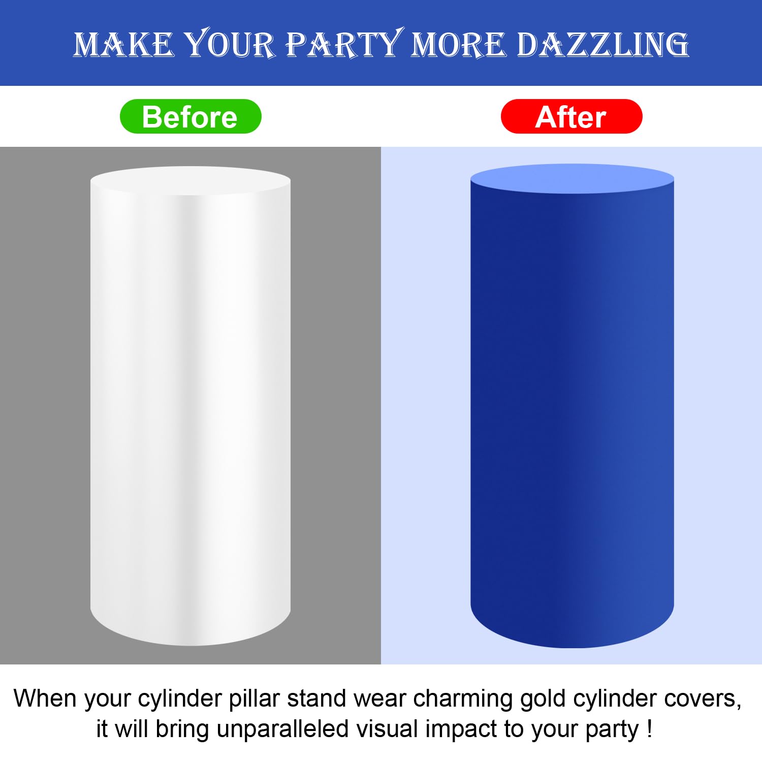 Saitimade Set Of 3 - Royal Blue Cylinder Pedestal Stand Covers, Flexible Cylinder Stand Covers For Party, Wedding Or Birthday Ev