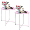 Garden 4 You End Table Set Of 2, Outdoor Side Table, Small Patio Table Metal Side Table, Round Folding Side Table, For Outdoor And Living Room,Pink