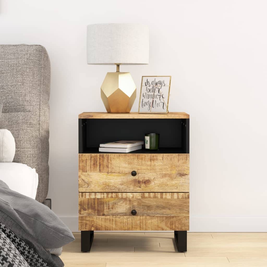 Revera Bedside Table 50 x 33 x 62 cm Solid Mango Wood and Multilayer Wood