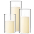 Shihanee Set of 3 Ivory White Pillar Candles and 3 Glass Cylinder Candle Holders for Slim Candles Wedding Halloween Thanksgiving