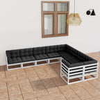 vidaXL Solid Pinewood Patio Lounge Set 9 Piece with Cushions Outdoor Garden Terrace Yard Furniture Wooden Lounge Sofa Set Seat Seating White