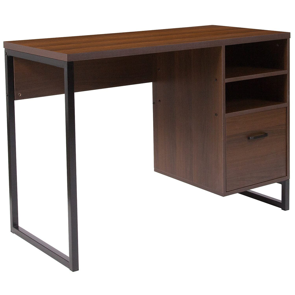 Flash Furniture Northbrook Rustic Coffee Wood Grain Finish Computer Desk With Black Metal Frame
