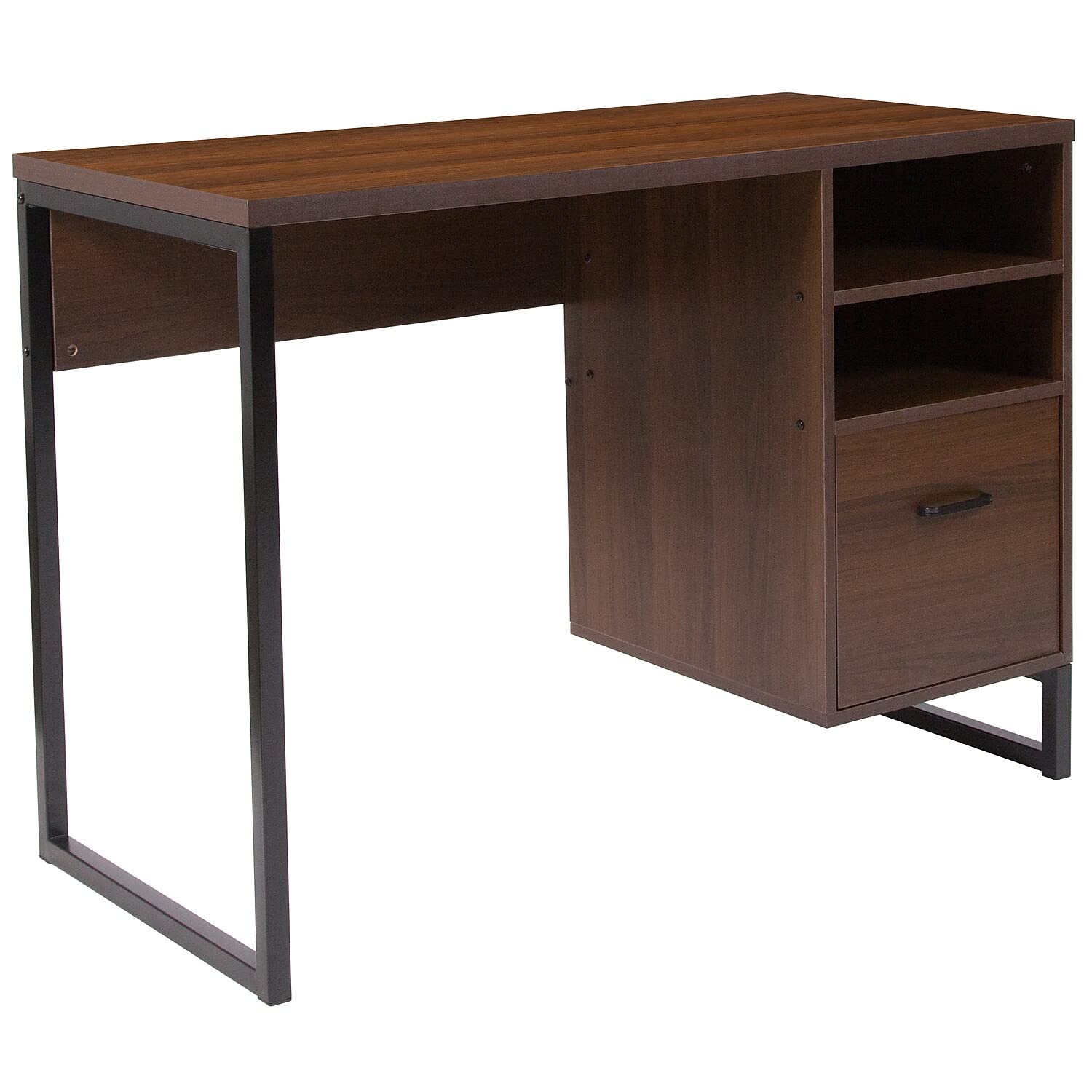 Flash Furniture Northbrook Rustic Coffee Wood Grain Finish Computer Desk With Black Metal Frame