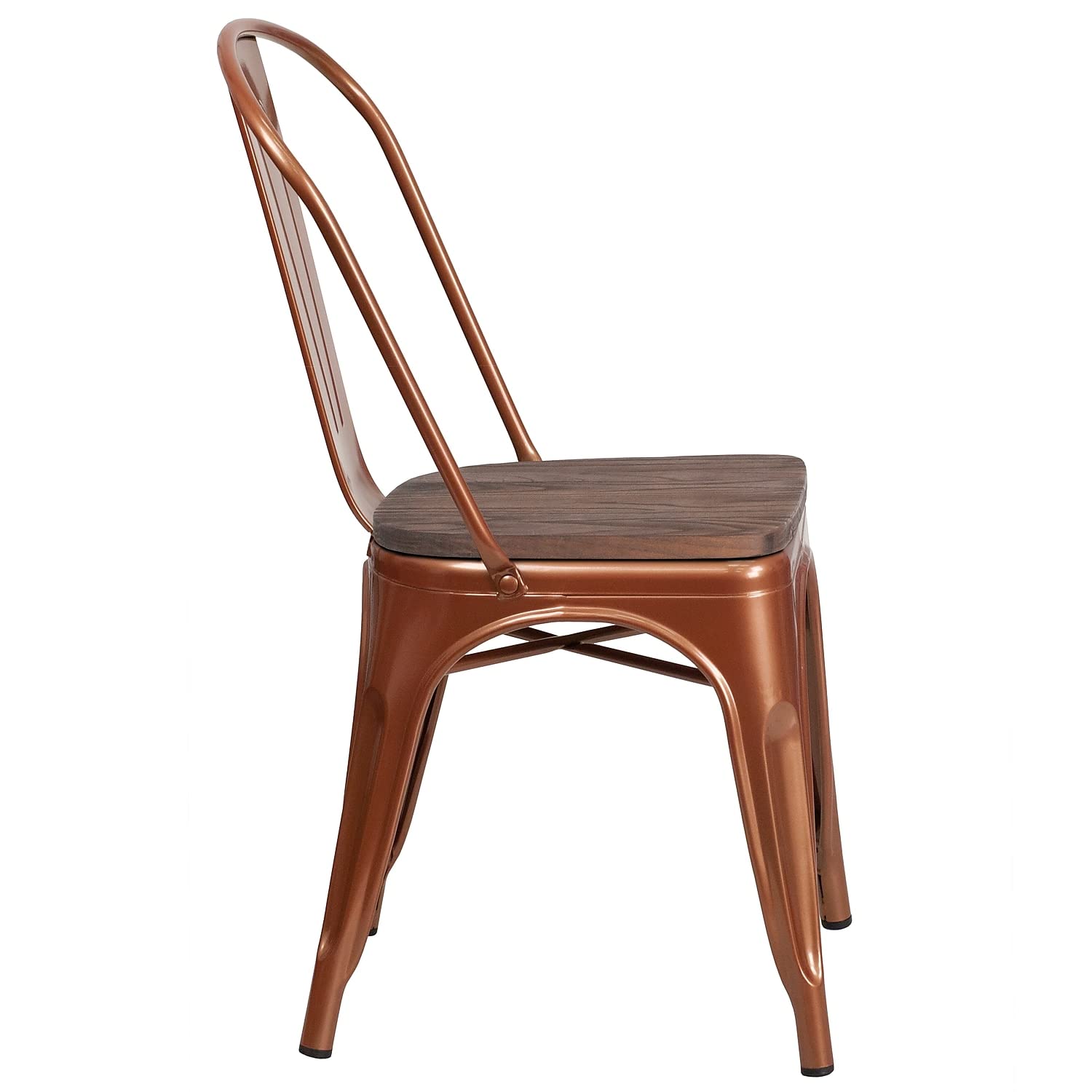 Flash Furniture Tenley Copper Metal Stackable Chair with Wood Seat