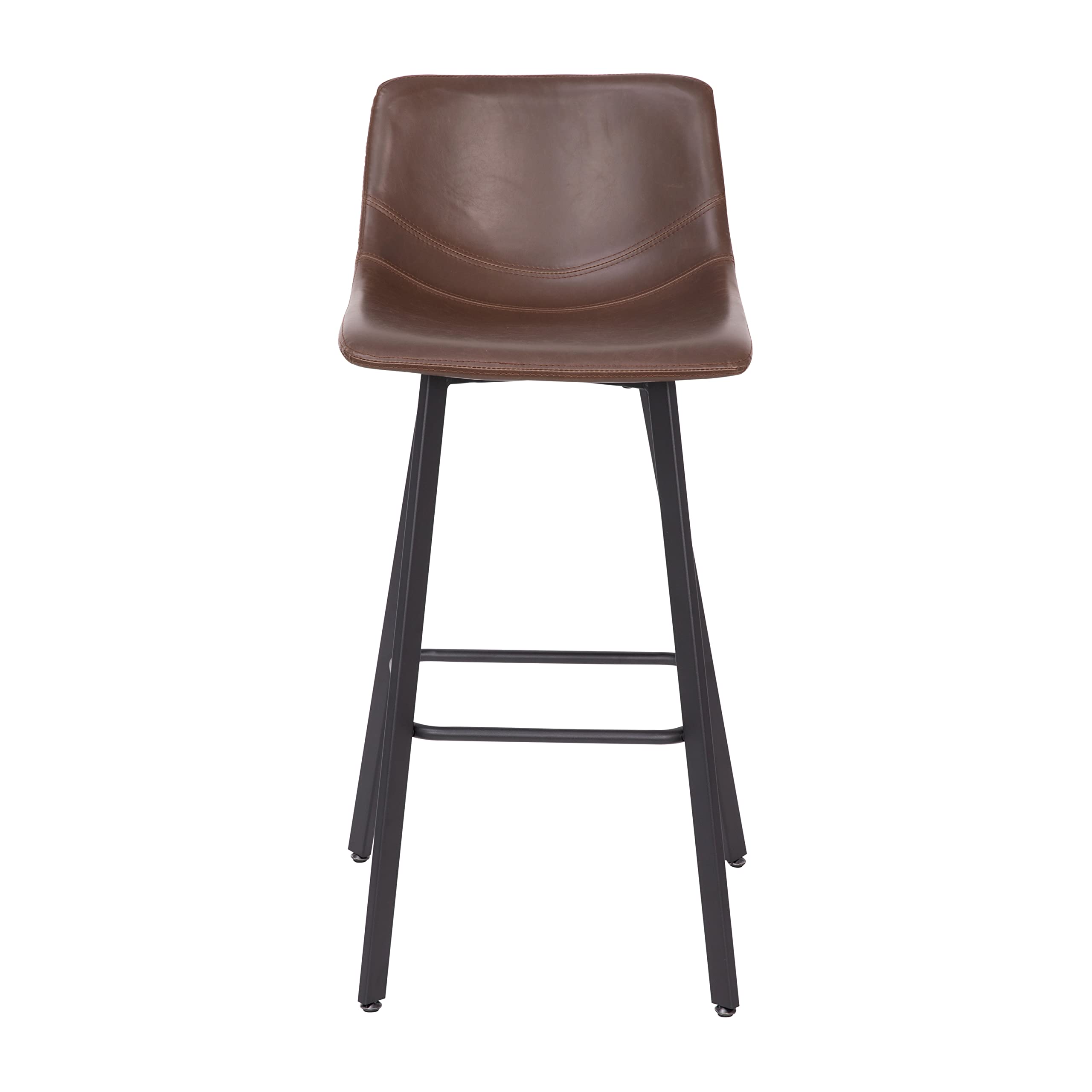 Flash Furniture Caleb Modern Commercial Barstools With Footrests - Chocolate Brown Leathersoft -30 Inch - Black Matte Iron Frame - Armless - Set Of 2