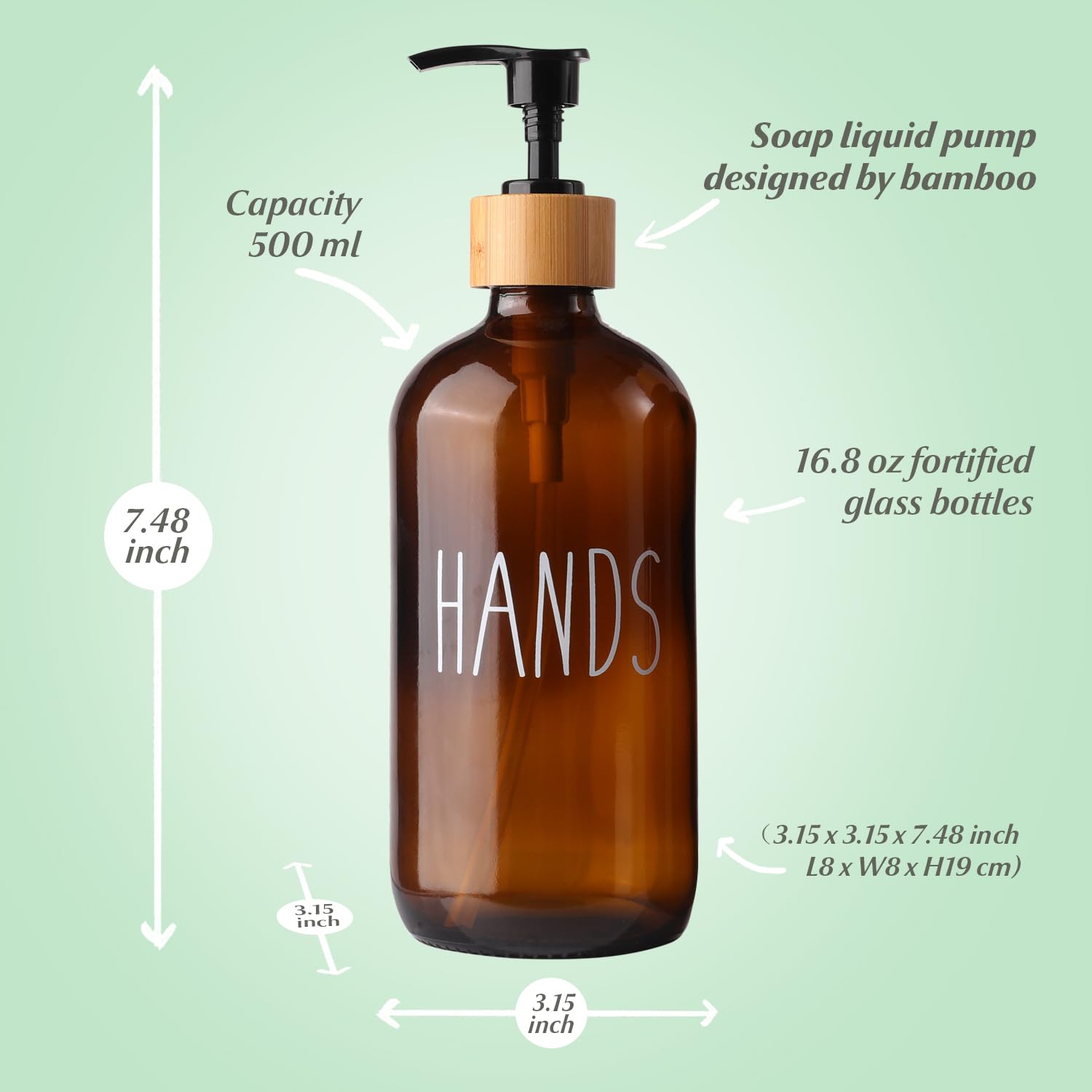 Loochica Amber Glass Soap Dispenser Set With Tray, Amber Dish And Hand Soap Dispenser Set, Refillable Reusable Apothecary Soap P