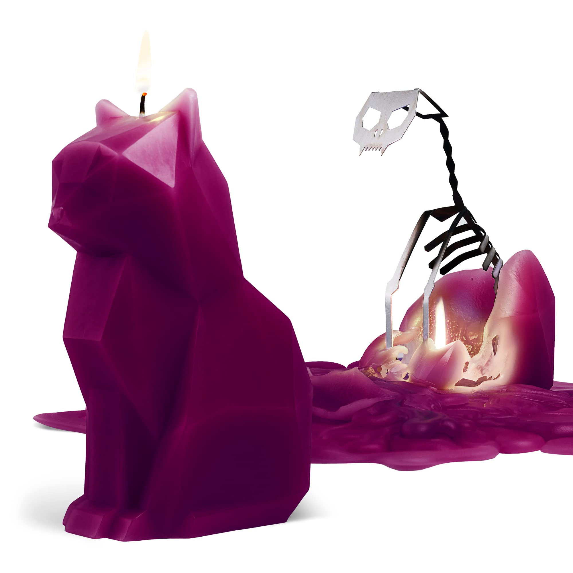 PyroPet Kisa Cat Candle (Burgundy) - The Original Cat Candle with Metallic Skeleton | Halloween Decor | Unique Gift for Cat Love