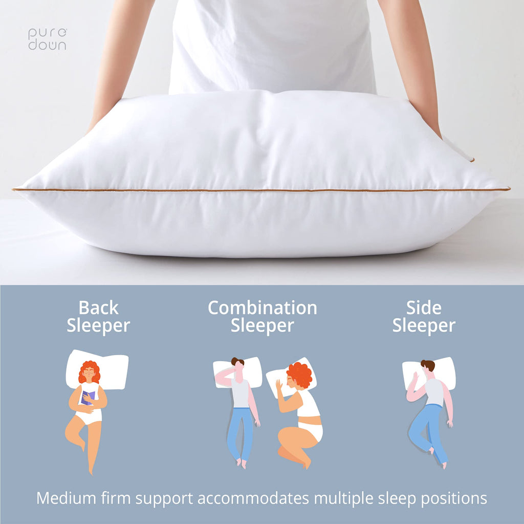 Puredown® Goose Feathers And Down Alternative Pillows, Premium Medium To Firm Bed Pillows For Sleeping, Luxury Pillows With Downproof Cover, 2 Pack, Standard Size, 20X26 Inches