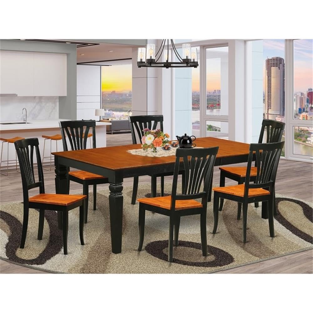 East West Furniture LGAV7-BCH-W 7 Piece Dining Room Furniture Set Consist of a Rectangle Kitchen Table with Butterfly Leaf and 6 Dining Chairs, 42x84 Inch, Black & Cherry