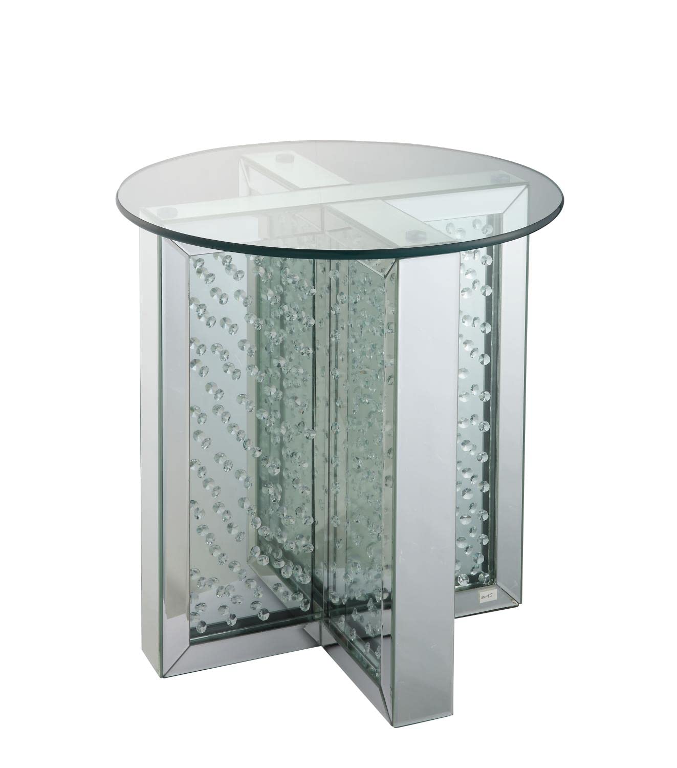 Acme Nysa 21 Round Glass Top Mirrored End Table