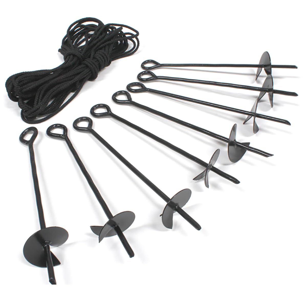 King Canopy 8-Piece Ground Anchor Kit,15-Inch Steel Powder Coated, Auger Style W/80 Feet Of Rope, Black, A8200